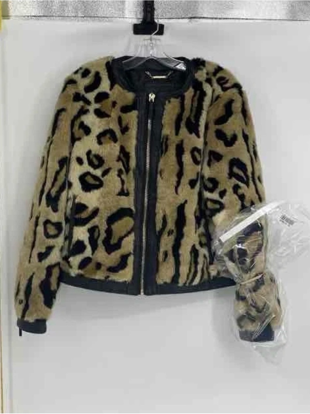 Karl Lagerfeld Leopard Faux Fur Bomber Jacket - Tan & Black - Picture 3 of 9